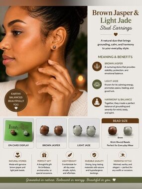Brown Jasper & Light Jade Stud Earrings